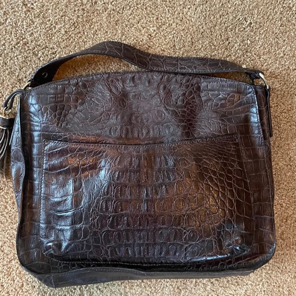 Croc Embossed Bucket Bag | Talbots Talbot\'s Croc Embossed Brown Leather Bag